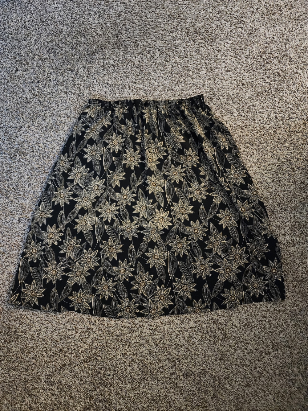 BonWorth Black Skirt with Cream Floral Print